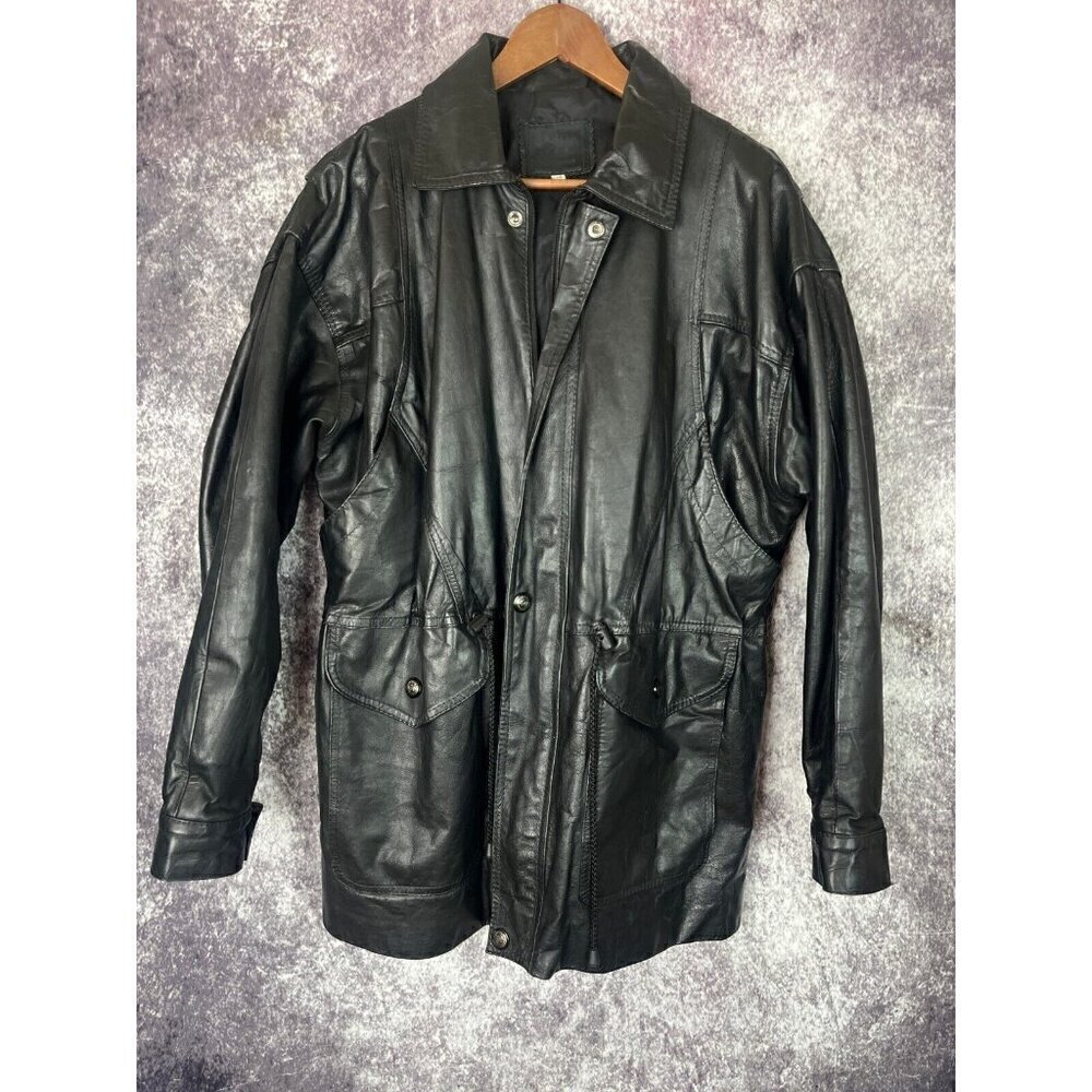 Creaciones Garcia Leather Jacket XL Mens Black Vintage 90's Pockets Biker Warmth